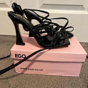 Black Patent Leather Lack Up Sandal